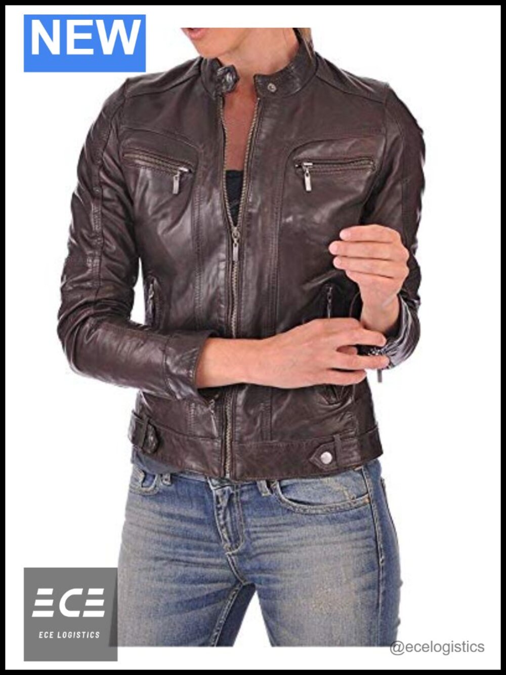 Lambskin Leather Bomber Biker Jacket Slim Fit Zip Moto Outerwear